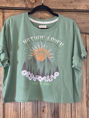 Recycled Graphic Nature Lover Crop Tee - Sage Green